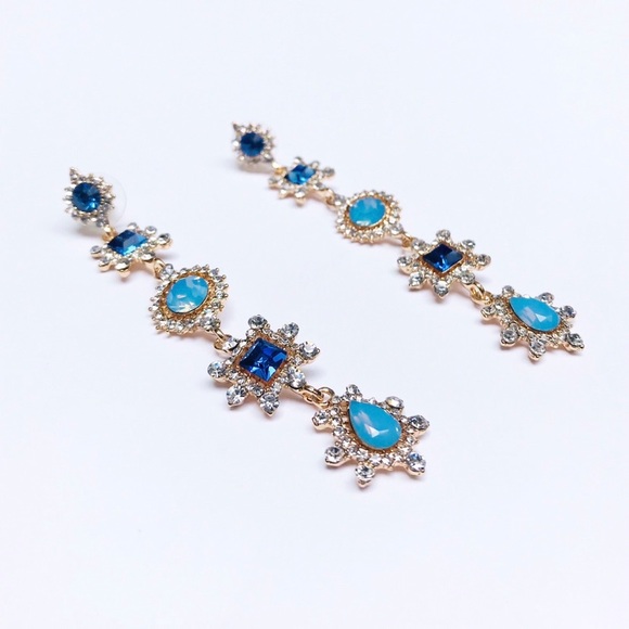 Classy blue dangling rhinestone earrings - Picture 2 of 11